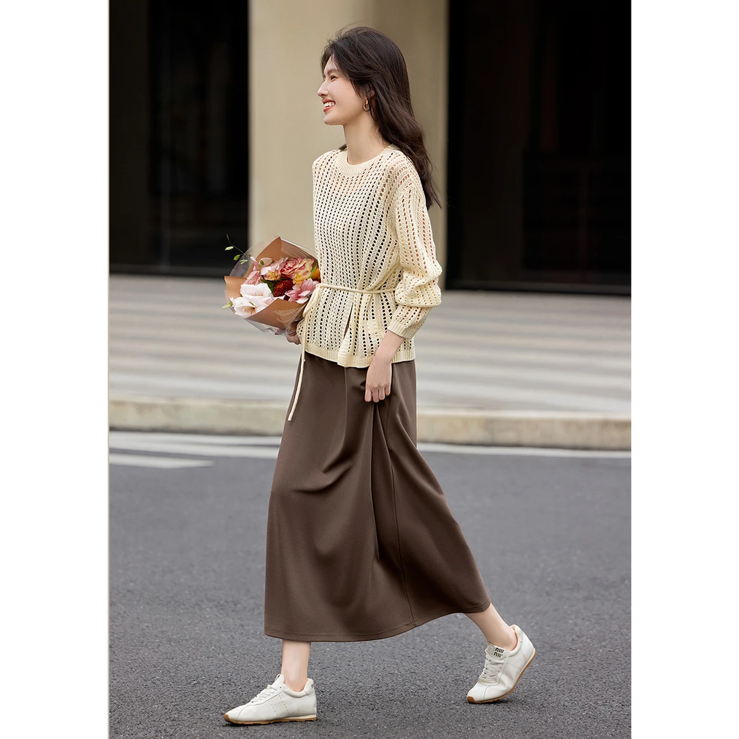 XWI/欣未镂空罩衫吊带连衣裙优雅套装25秋季设计感优雅针织套装女