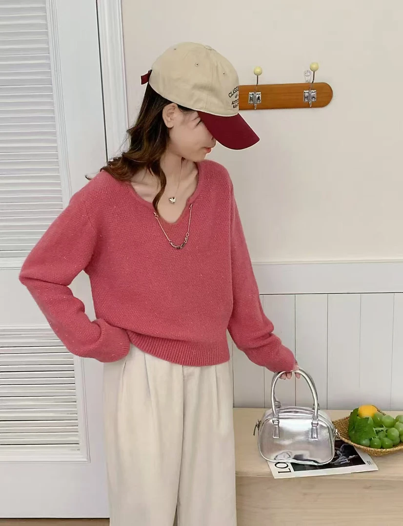 1830-7-CQ粉色亮丝配链毛衣（80-135）