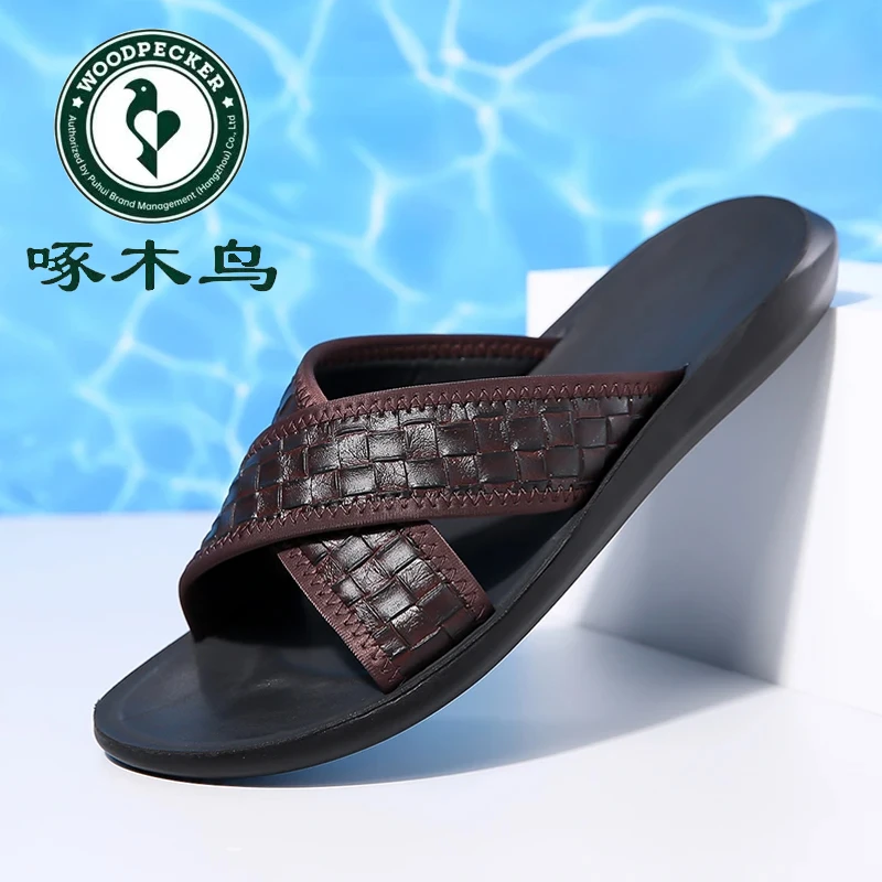 啄木鸟2025年新款男鞋夏季透气外穿拖鞋一字拖室外穿潮流男士凉鞋