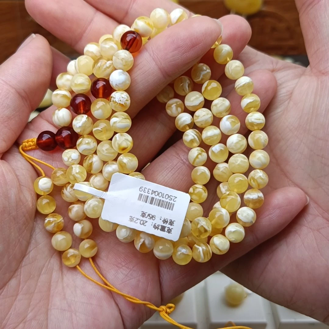 未镶嵌颈饰蜜蜡6大加圆珠108金瓷白溶洞虎皮纹