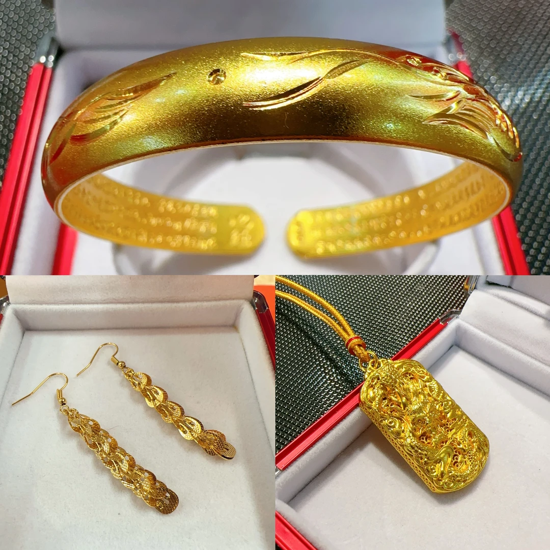 【 主播专属】龙凤手镯+龙牌吊坠+凤尾流苏耳坠 首饰套装