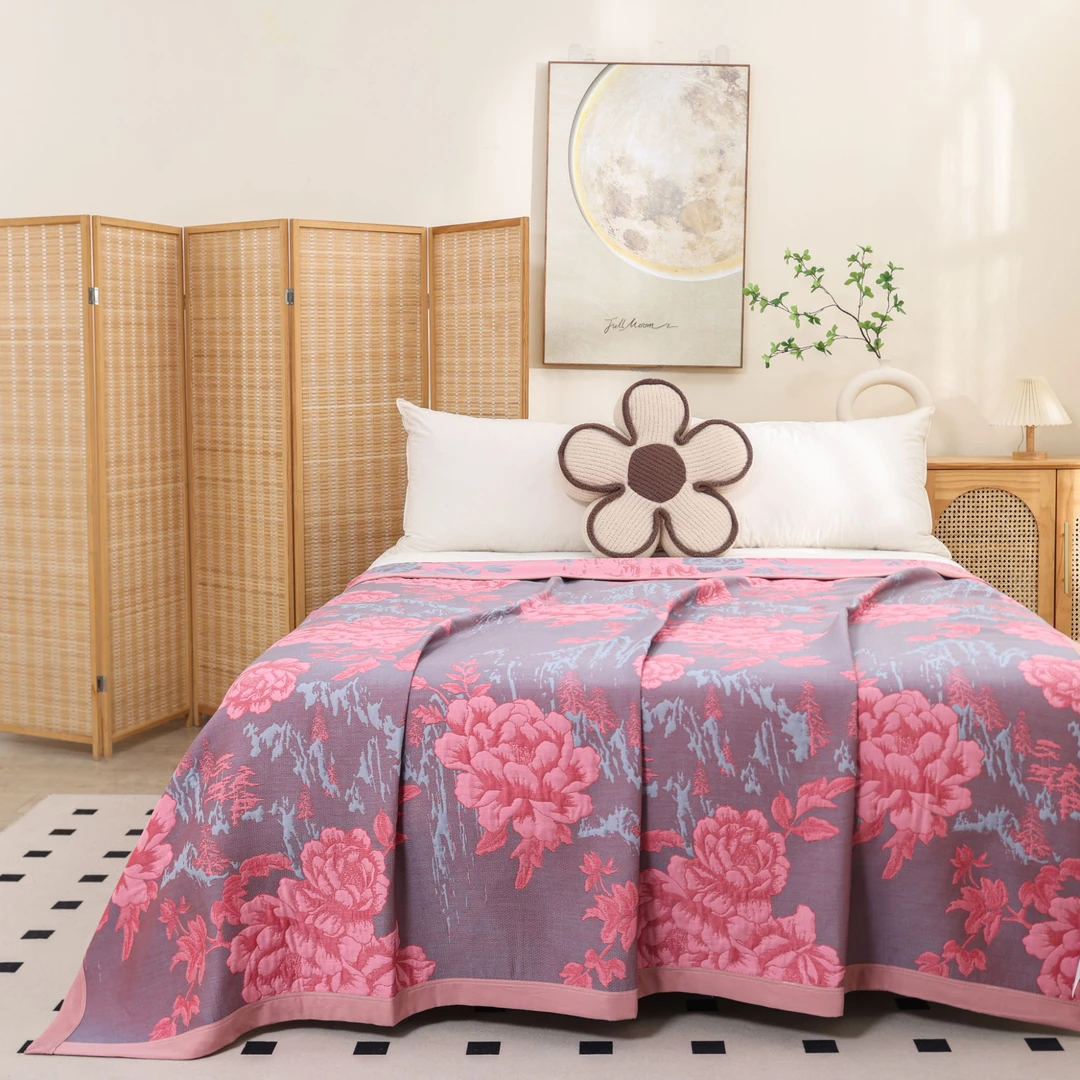 R【山水牡丹】230*250cm轻奢高端定制法国高奢云锦缎羊绒蛋白理疗毯