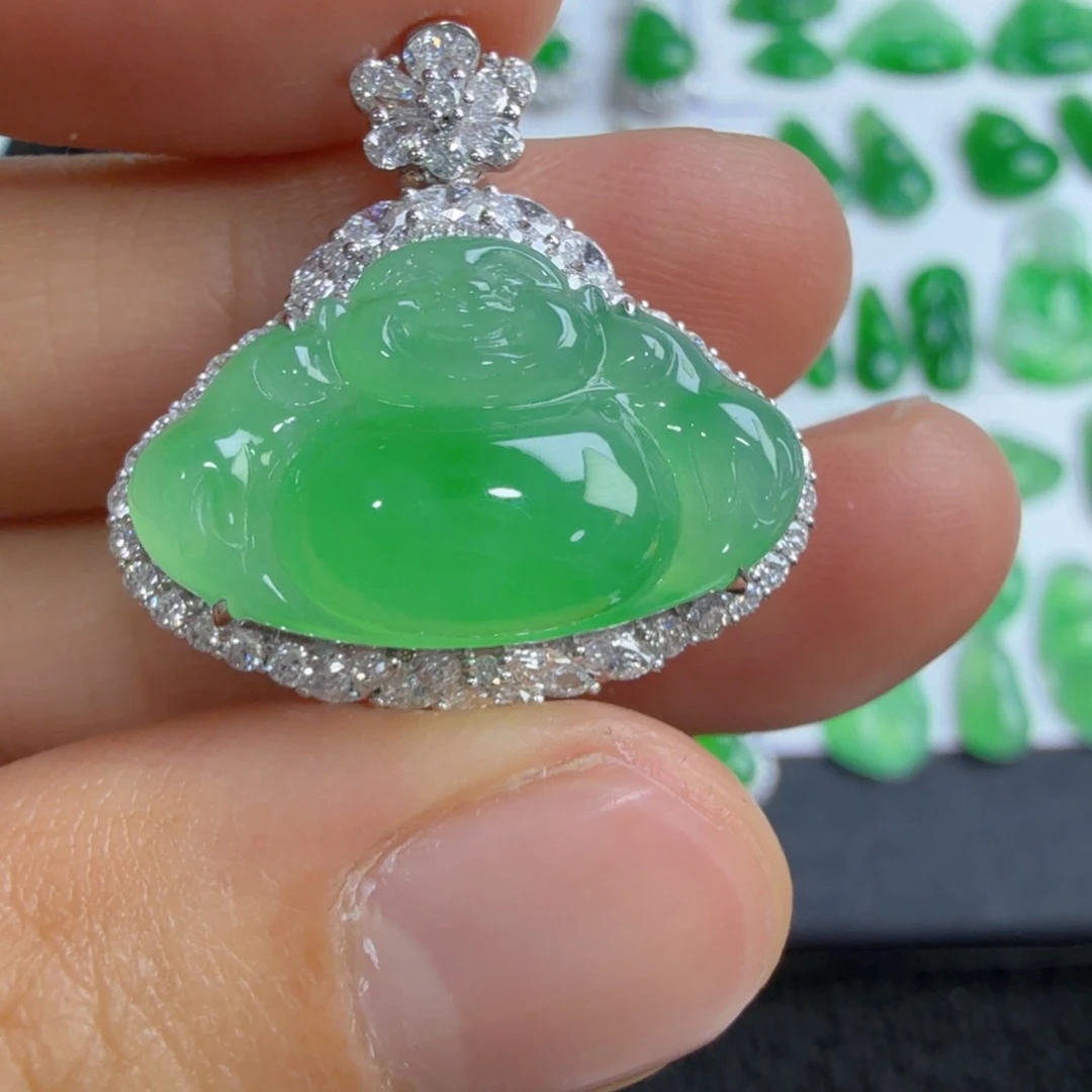 吊坠(不含链)18K金镶嵌翡翠佛公