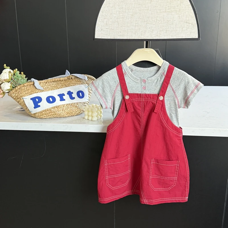 【现货】leomama女童红色背带裙夏季2025新款儿童洋气女孩休闲裙子