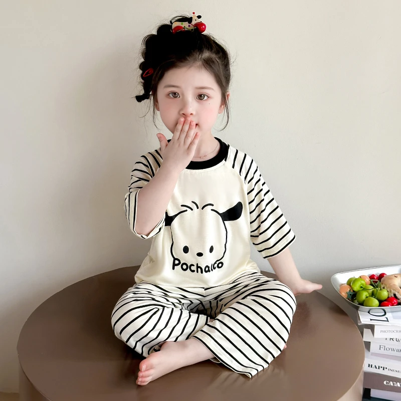 儿童家居服女童睡衣莫代尔2025新款夏季短袖女宝宝套头空调服套装