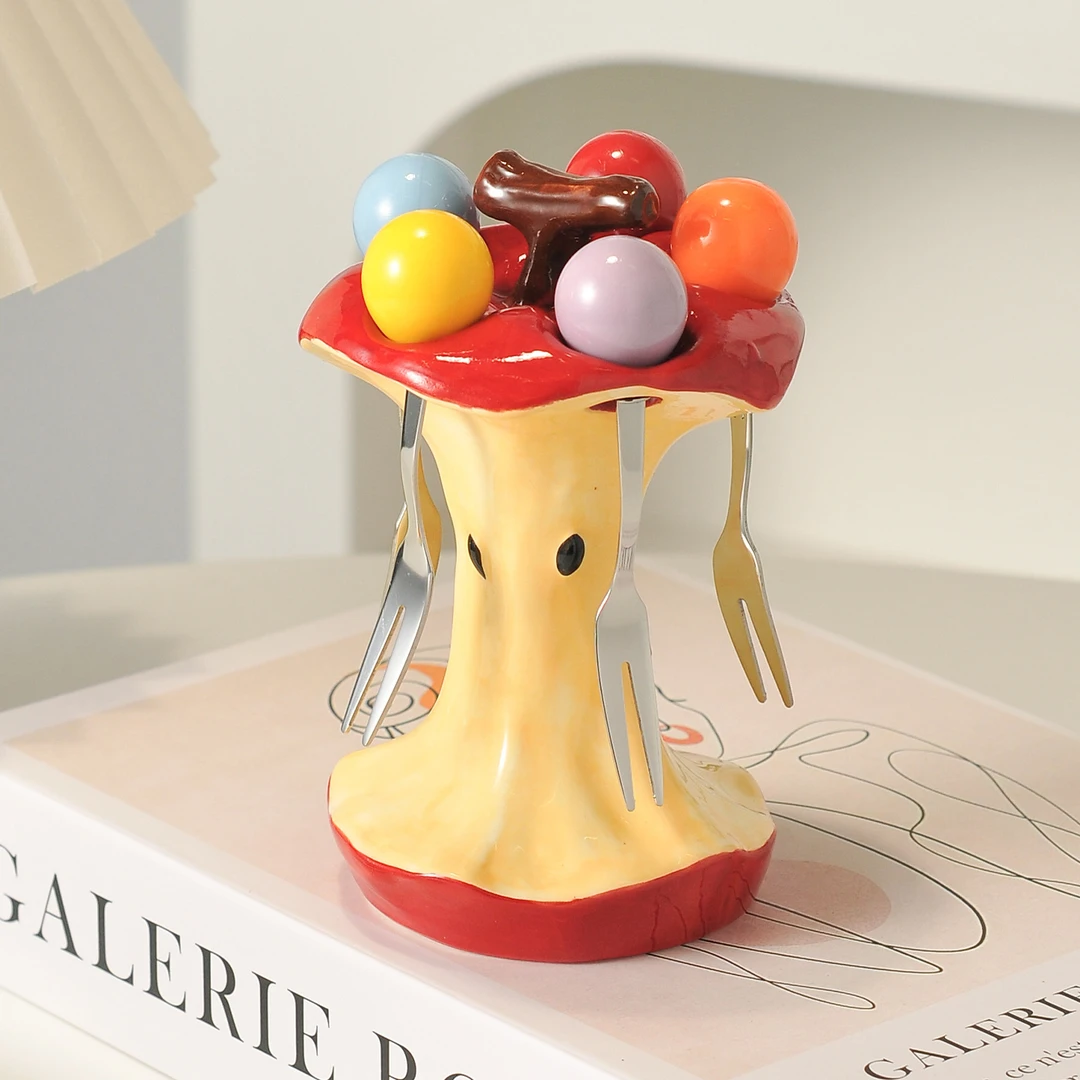 苹果核水果叉套装家用可爱304不锈钢叉子收纳罐果插儿童安全果签