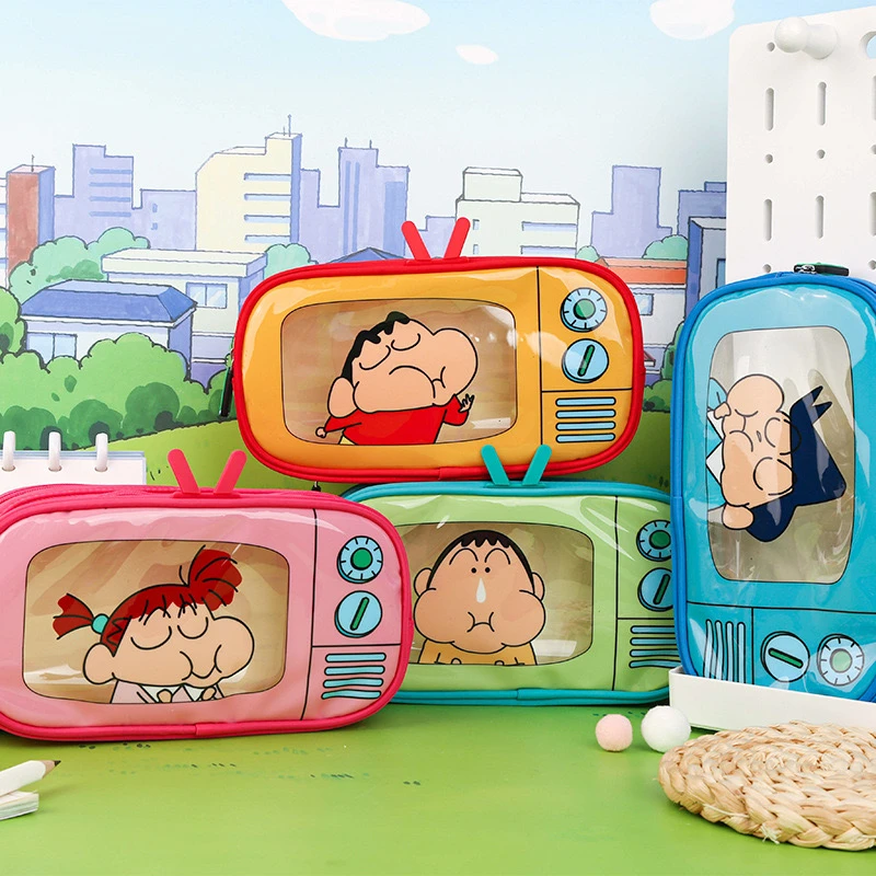 正版蜡笔小新小电视机笔袋学生卡通创意铅笔袋整理收纳学生必备