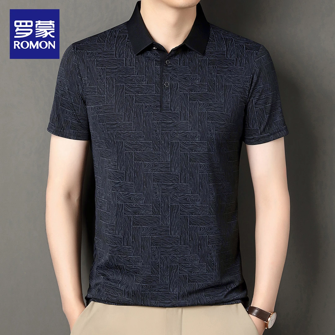 罗蒙高端地版格短袖冰丝速干薄款短袖男士夏户外跑步透气上衣