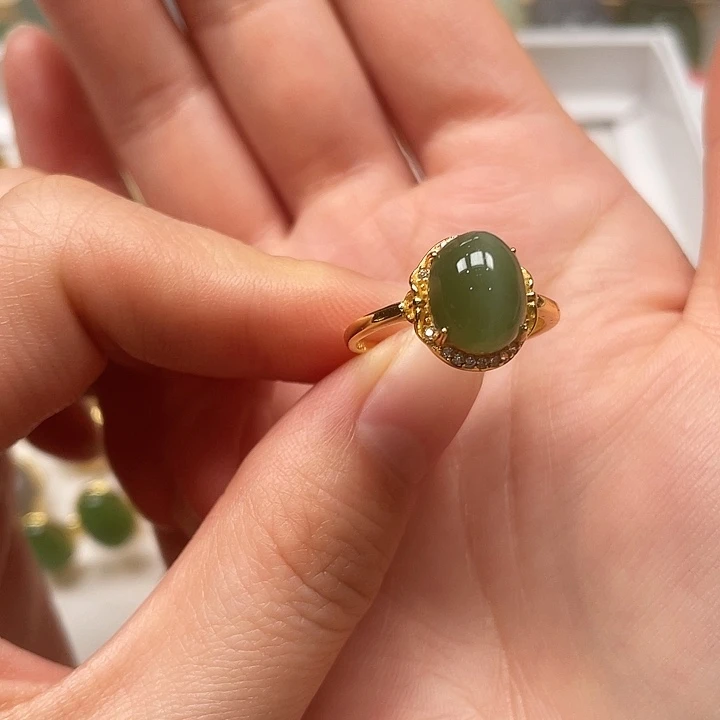 和田玉戒指银S925镶嵌