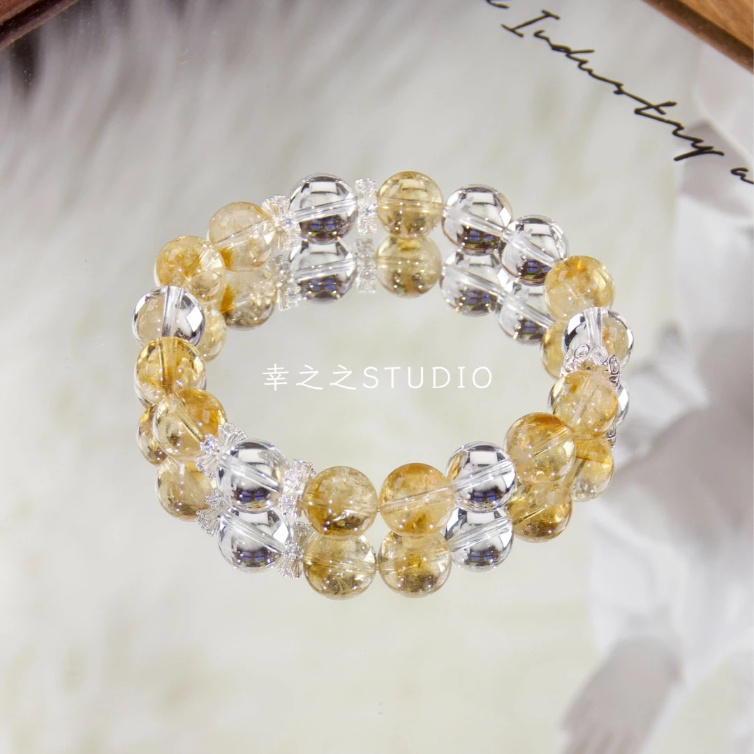 s1377【一桶金】天然白水黄塔晶手串精致百搭设计手链 多样性发其一