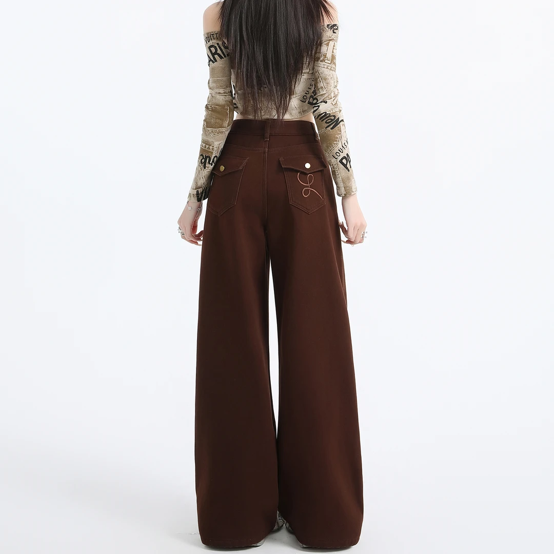 刺绣微喇牛仔裤女2025冬季新款加绒高腰宽松显瘦复古百搭垂感拖地