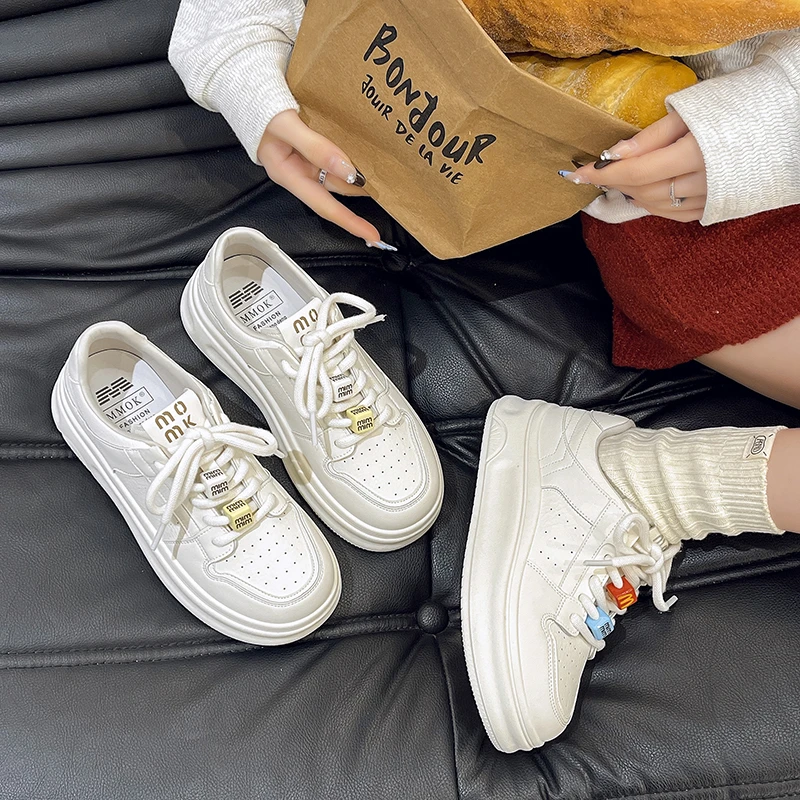 小个子新款松糕鞋女2025春季时尚做旧休闲面包小白鞋女单鞋潮