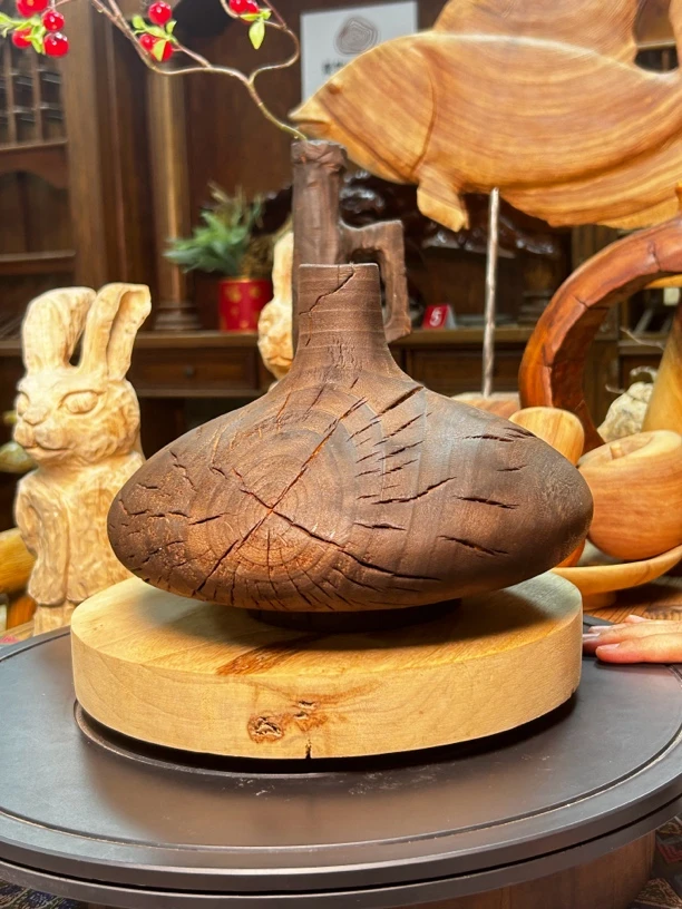 独特根艺花钱木盘摆件一物一拍