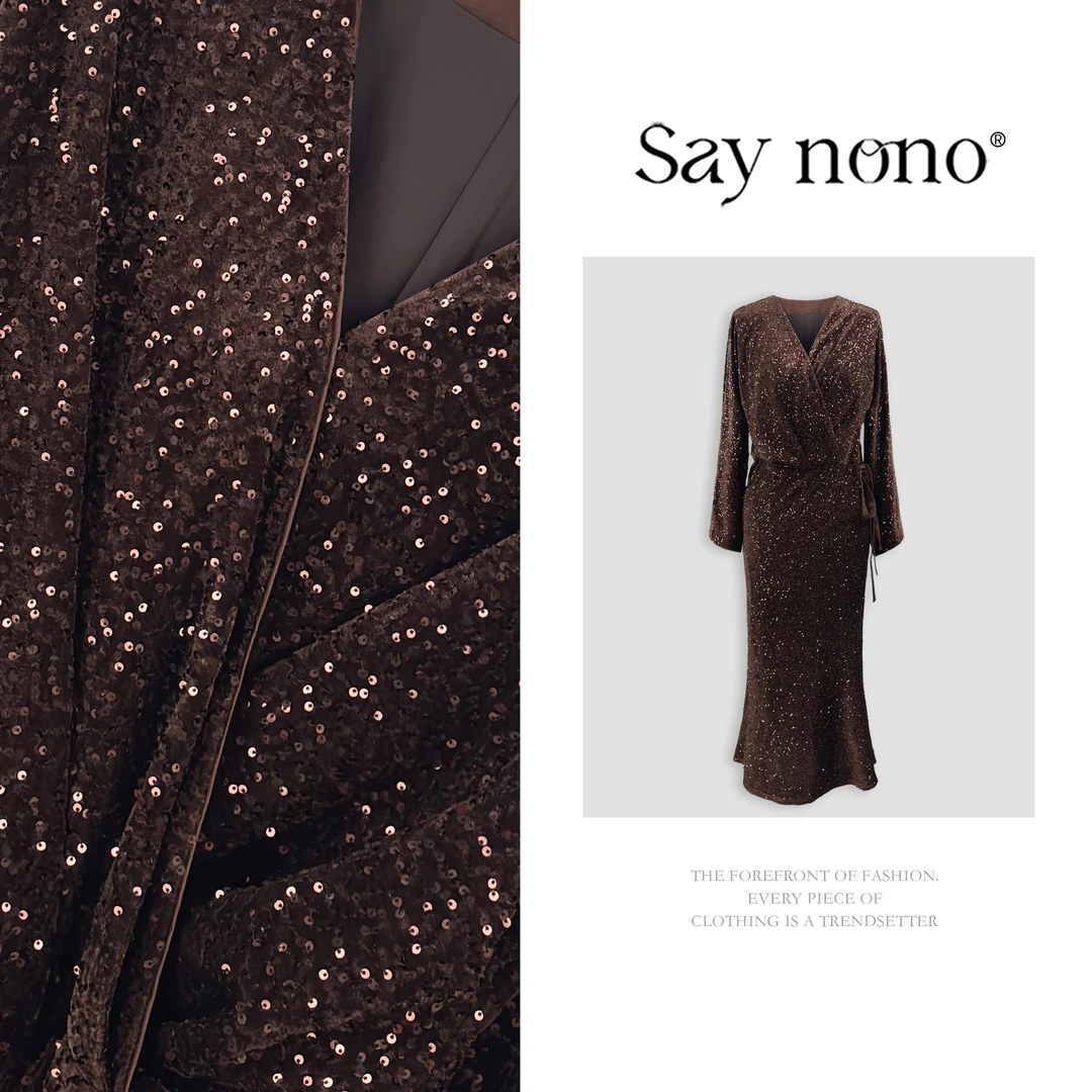 懒猫nono│Saynono 时尚优雅风V领百搭重工亮片鱼尾连衣裙Q2263F