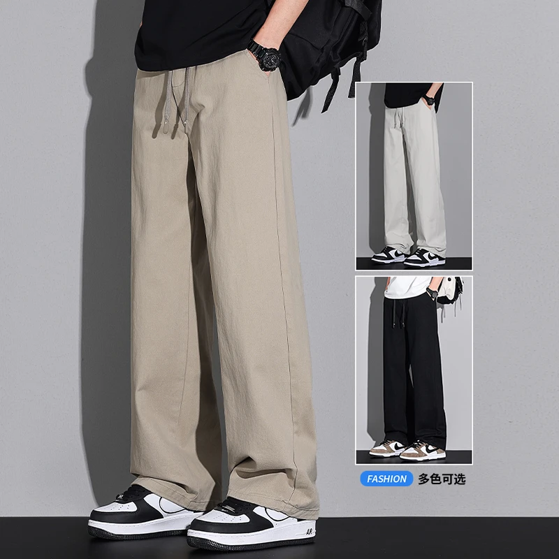 夏季男款阔腿直筒纯棉休闲裤美式高街薄款宽松百搭潮流青少年裤子