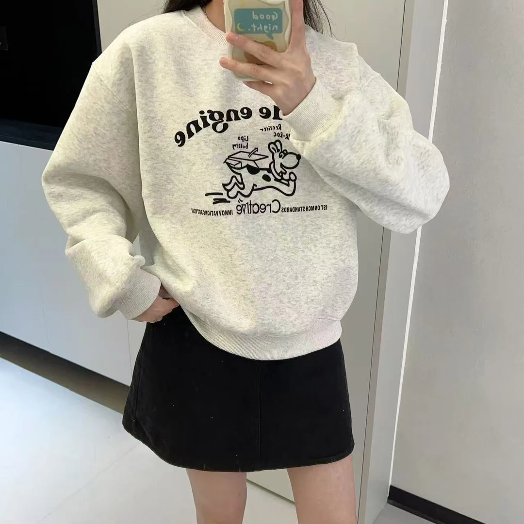 冬季新款加绒百搭小狗圆领卫衣5179