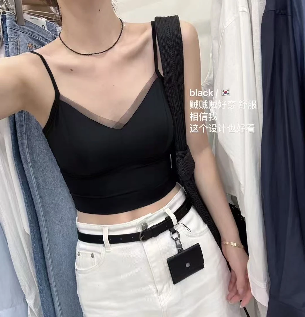 韩国041201 LEMIU 韩2025款 可拆卸胸垫v领蕾丝美背打底