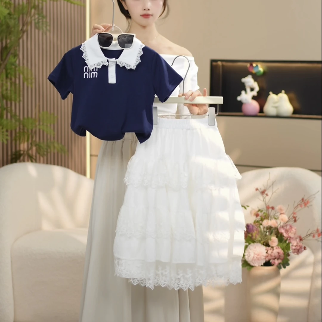 boboe/波波鹅女童夏季设计感时尚百搭新款套装上衣+裙子--Y4543