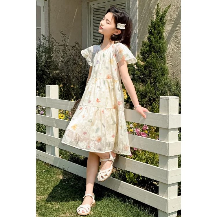 连衣裙甜美夏季碎花花朵女童中大童