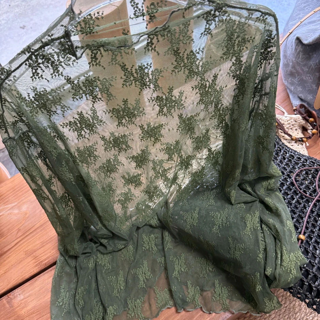 xin气质长袖女装时尚百搭小众高级感复古春游出行镂空蕾丝罩衫