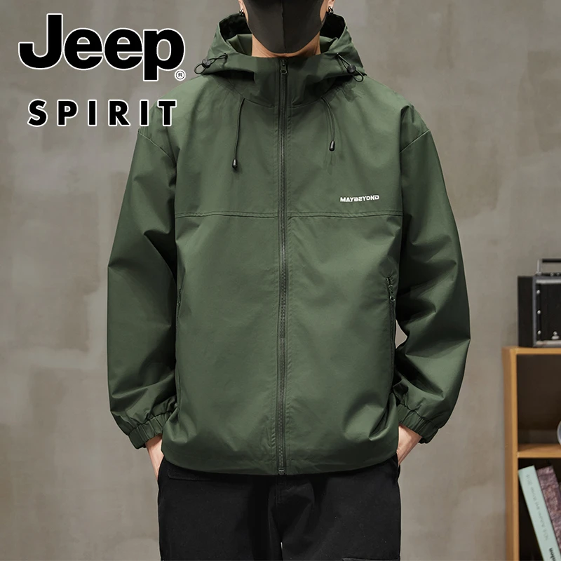 JEEP SPIRIT吉普连帽拉链夹克男士春秋季冲锋衣外套运动男装工装