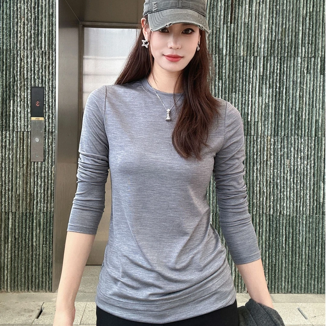 AMASS/阿玛施早秋新款少女感时尚极简百搭休闲长袖套头T恤5300886
