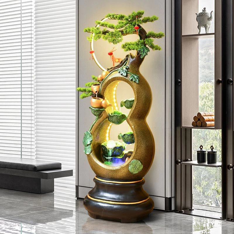 【厂家直销】葫芦流水摆件办公室内招财轮客厅落地循环水景观乔迁开
