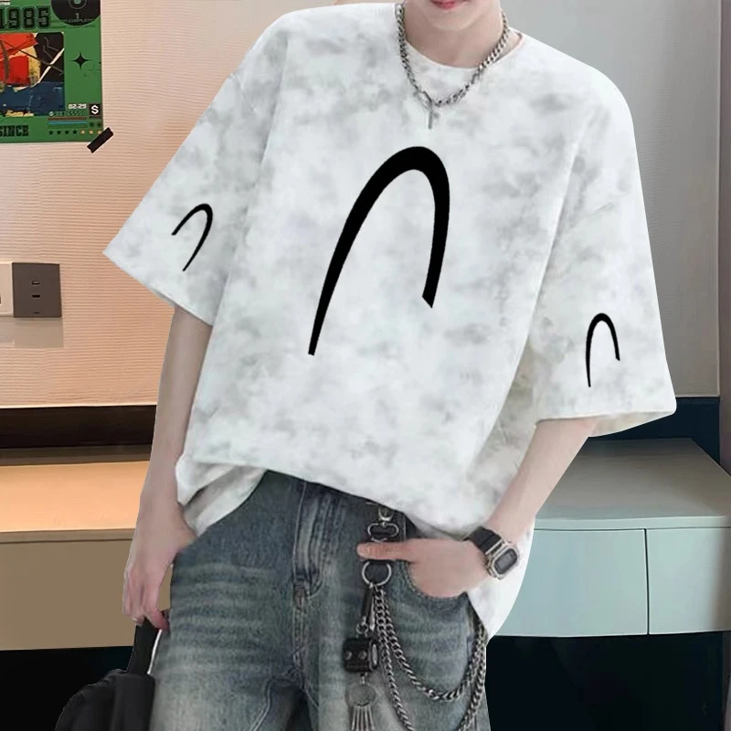 潮牌扎染纯棉短袖t恤夏季美式网红洋气炸街男装宽松大码情侣半袖