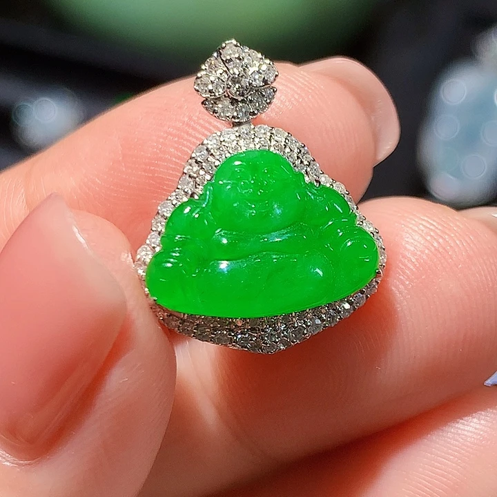 翡翠18K金镶嵌吊坠(不含链)