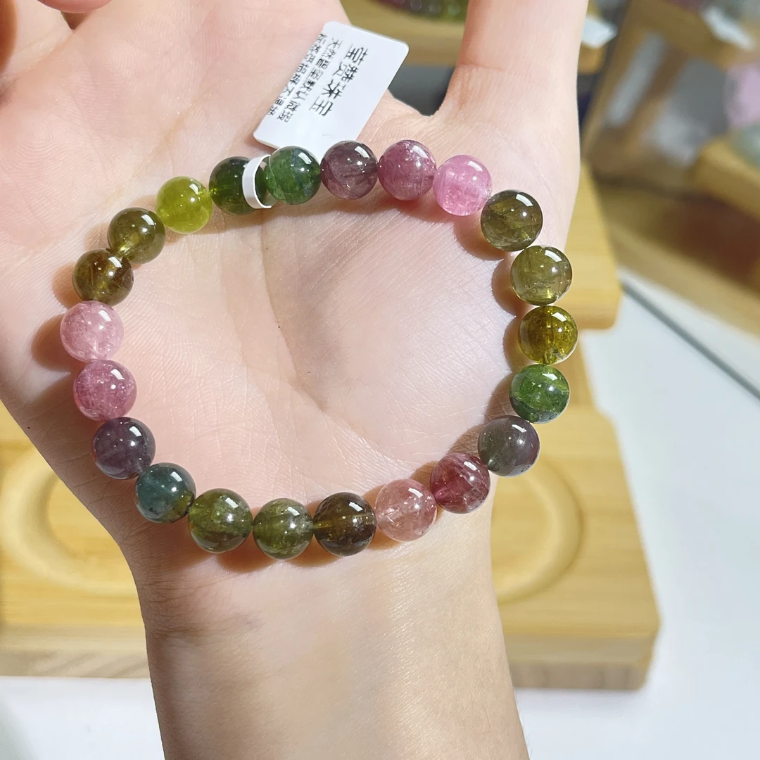 天然碧玺单圈手链彩虹色标
