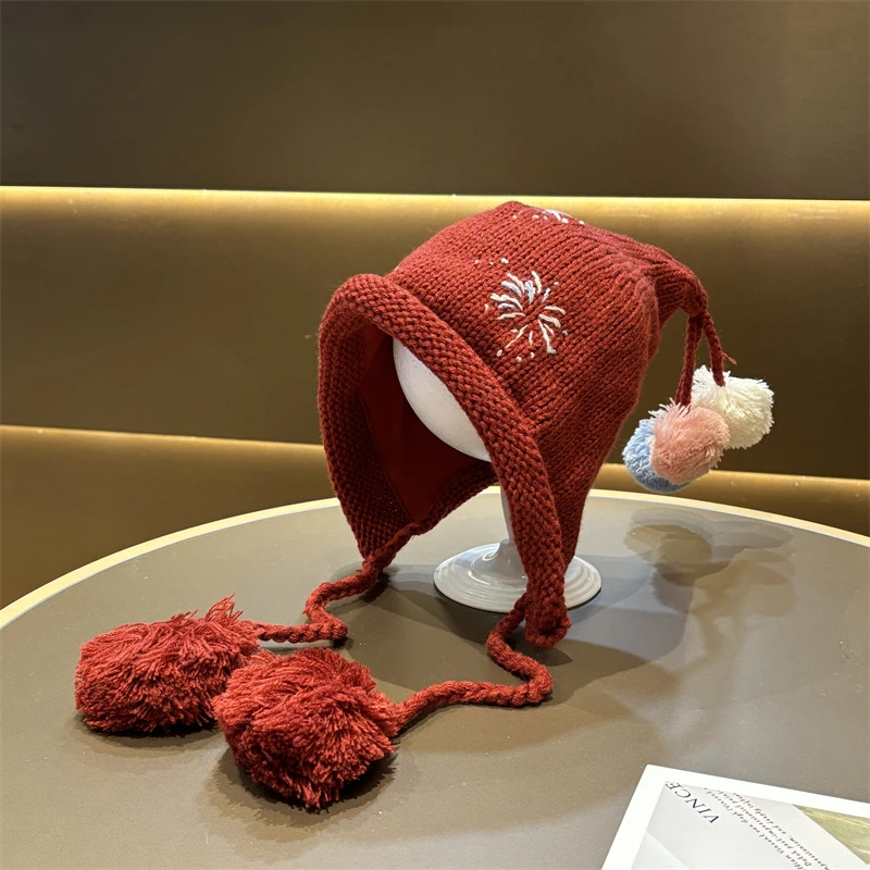 宝宝帽子秋冬可爱毛球套头毛线帽男女童加厚保暖洋气针织护耳帽潮