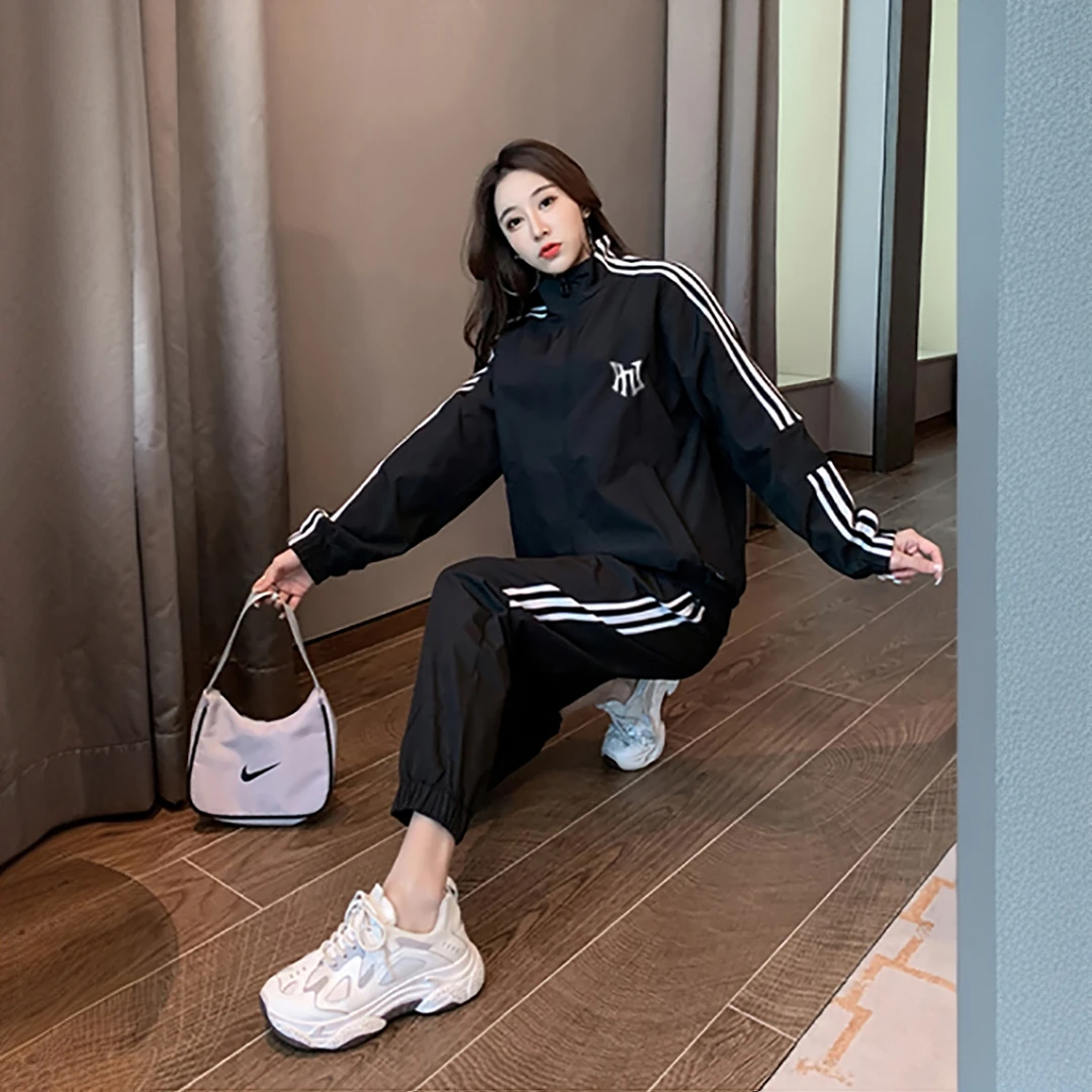 CATSHAPE/倒立猫25春季男女款美式潮流运动套装长袖三杠潮牌外套