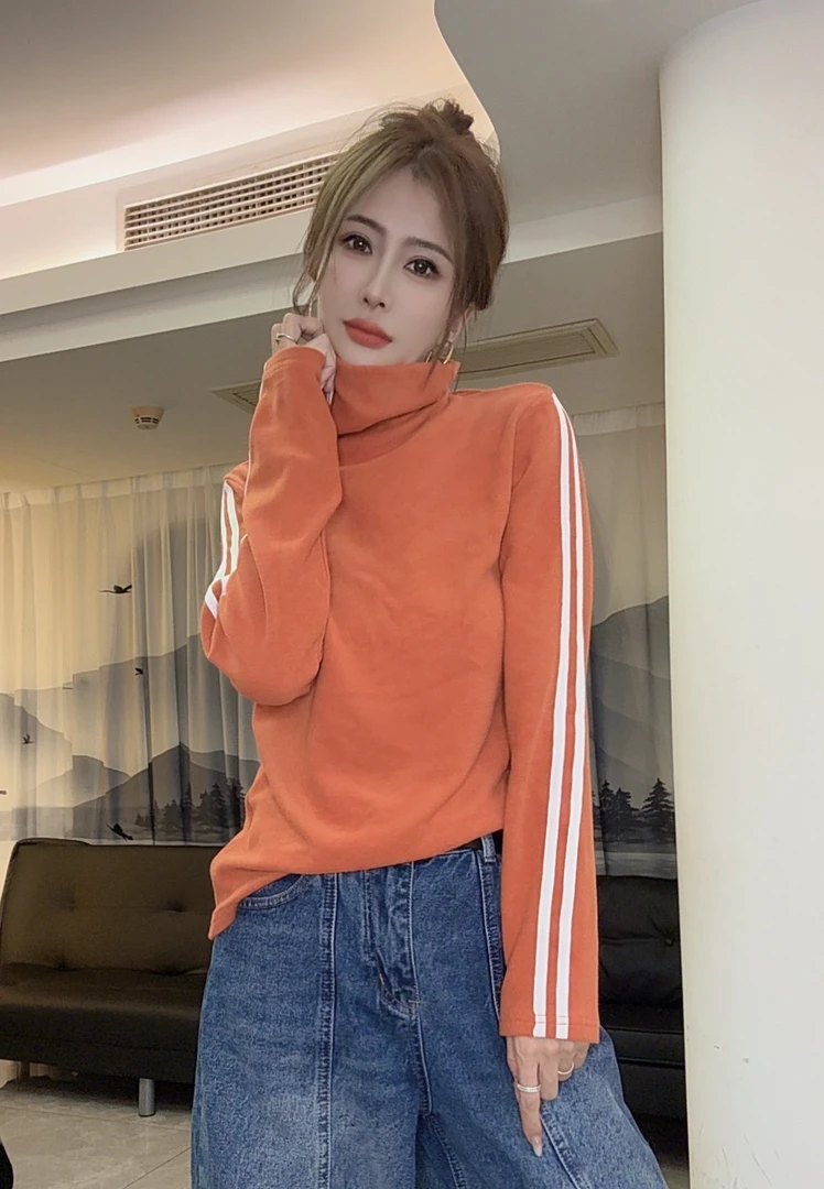 显瘦百搭两条杠高领长袖打底衫26225