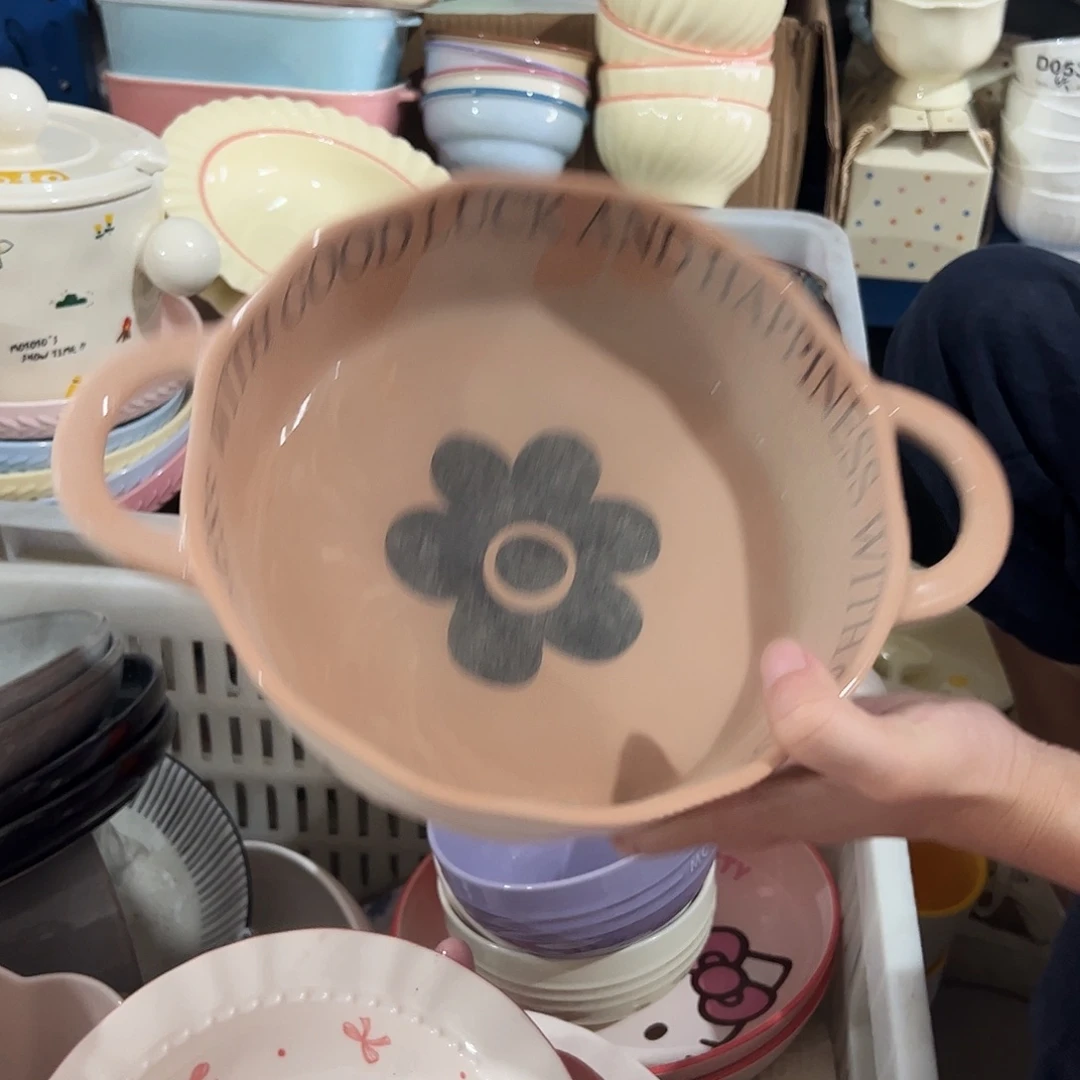 瓷片外贸双耳碗一个咖色