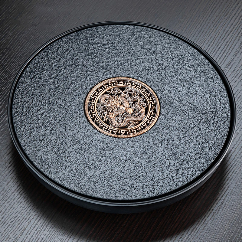 圆形茶盘乌金石茶台储水式蓄水小型家用客厅圆托盘办公室茶具茶托