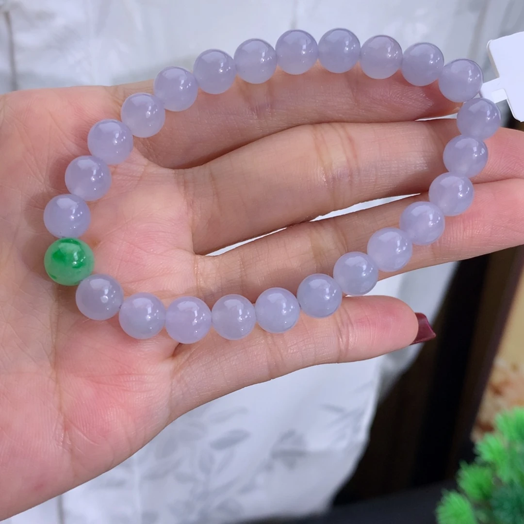 翡翠未镶嵌手串卡7.5冰胶淡淡紫手串