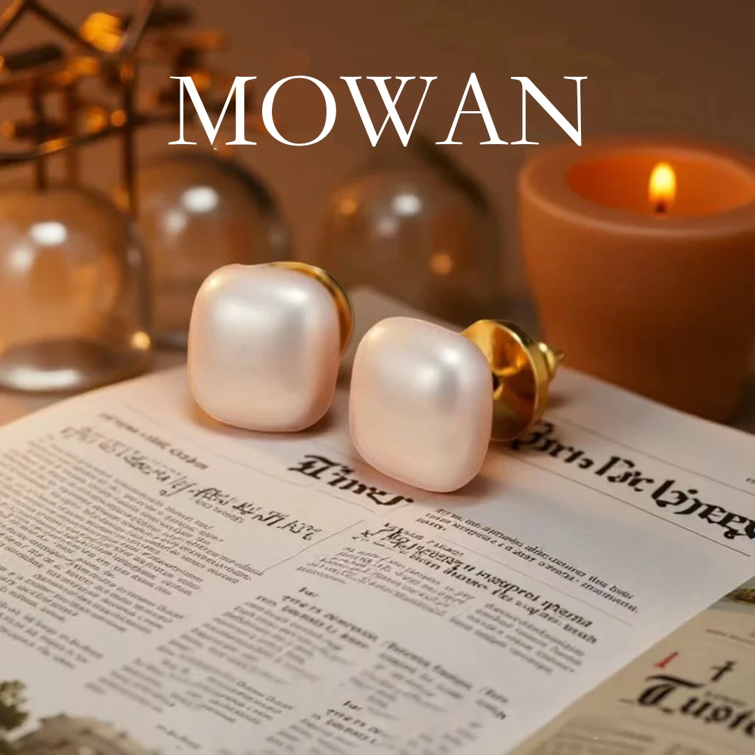 合金耳饰 MW墨婉 C1007 镀k金《杏韵方珠》法式轻奢简约限定耳钉05