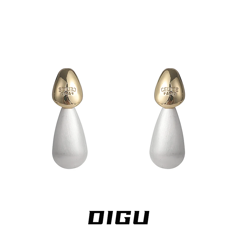 嘀咕家 铜合金耳饰 简约金银撞色水滴耳环气质金属耳坠通勤耳饰