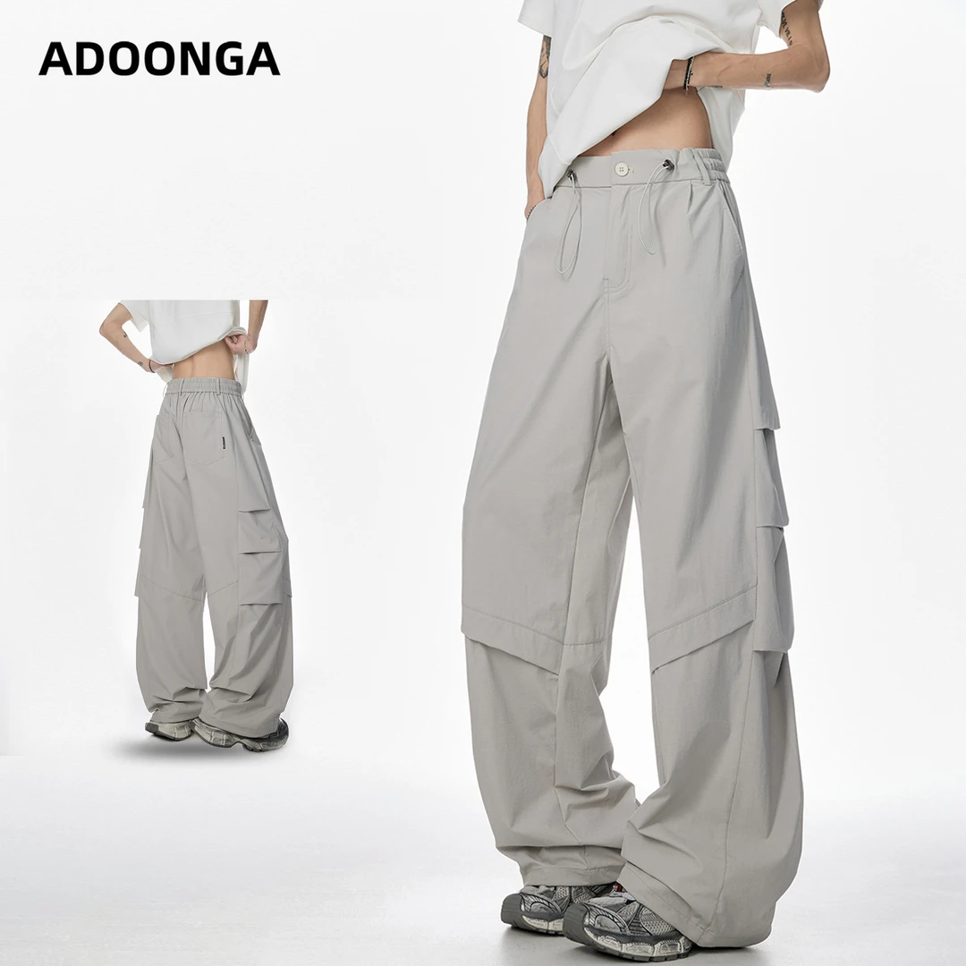 ADOONGA秋季新款潮流工装休闲裤男女同款宽松百搭运动褶皱长裤
