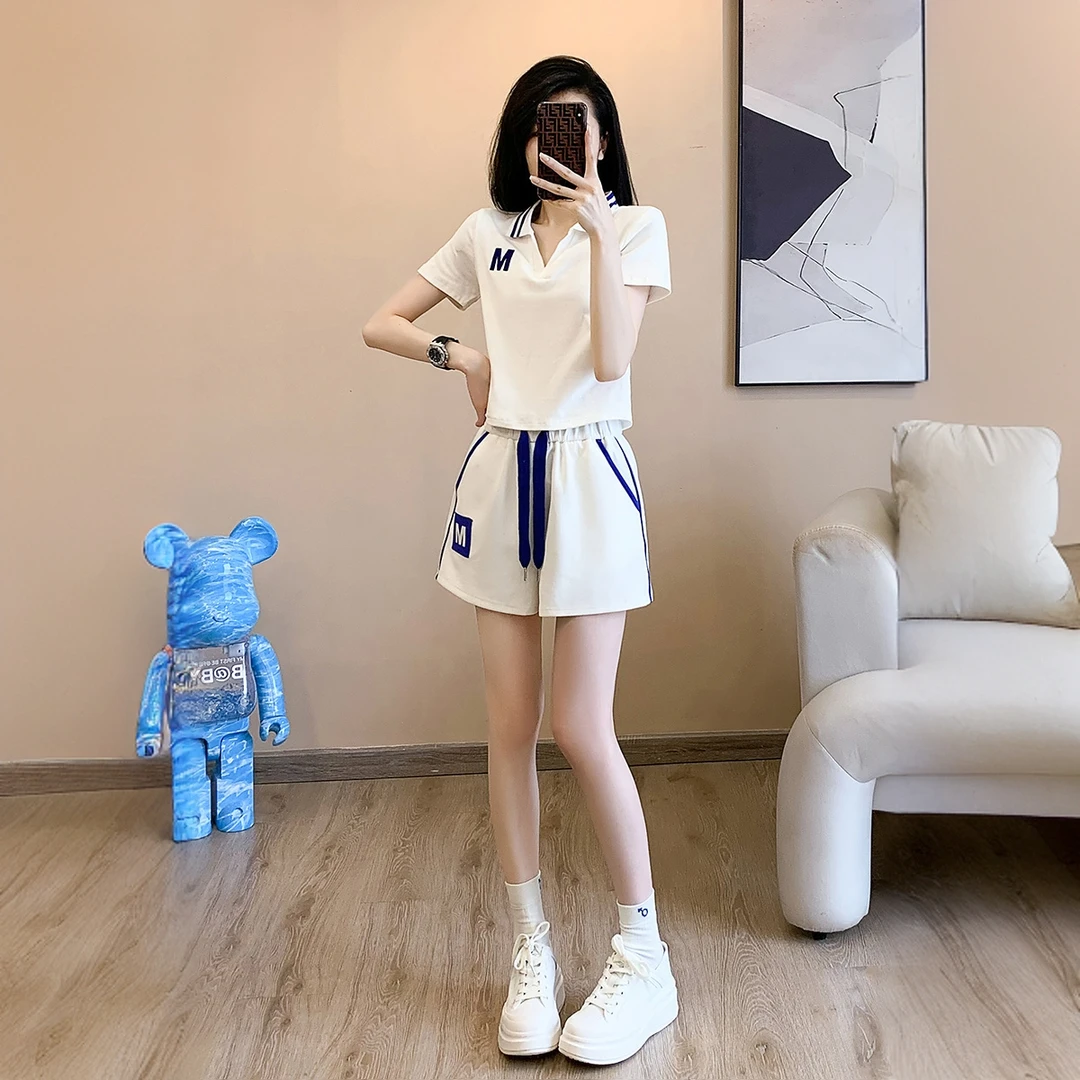 欧洲站白色休闲运动套装女夏季大码2025年新款时尚洋气短袖两件套