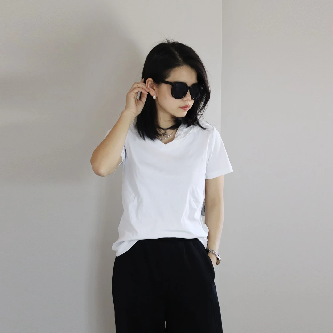 2025春季新款蕾丝连帽T恤显瘦甜美时尚休闲百搭夏季黑色女士上衣T