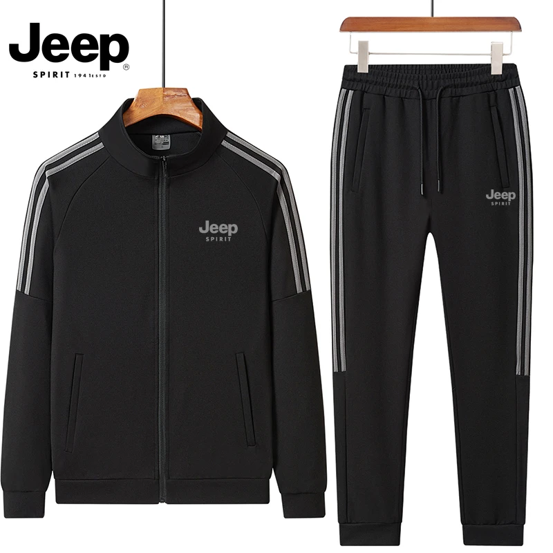 JEEPSPIRIT春秋休闲套装立领外套两件套运动长裤棉质长袖套装男女