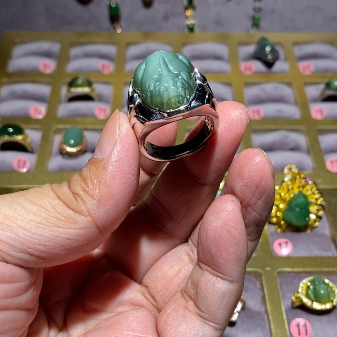 乐***然和田玉（碧玉）戒指银S925镶嵌