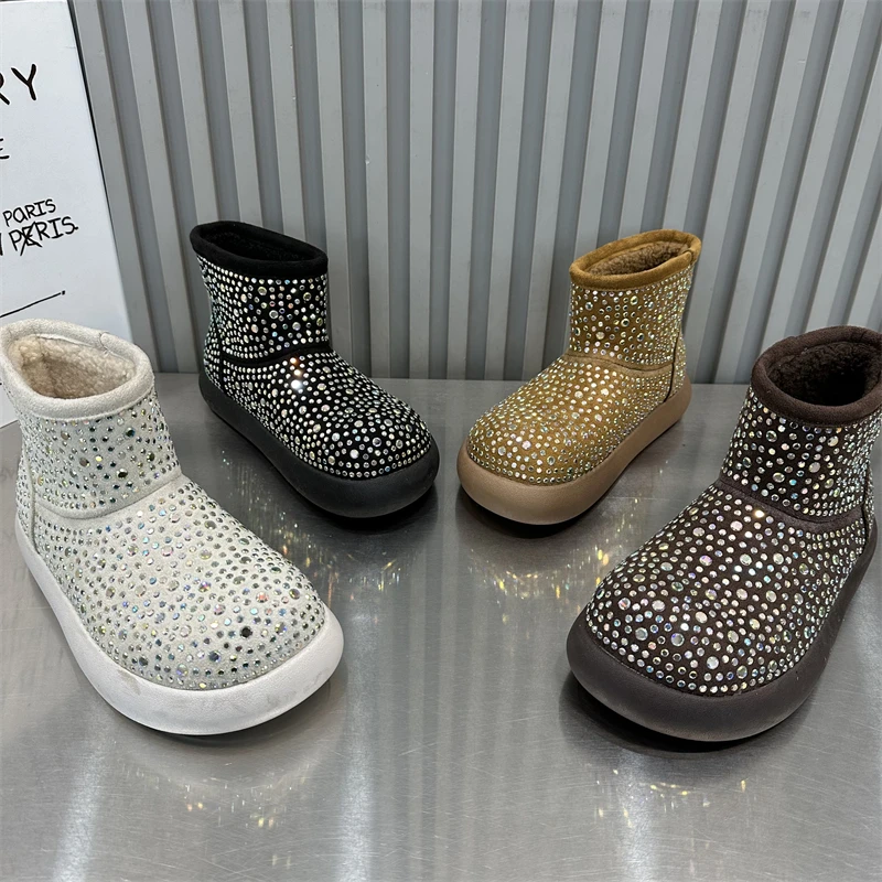 女款休闲百搭水钻时尚雪地靴小香风厚底加绒加厚保暖韩版冬季潮鞋