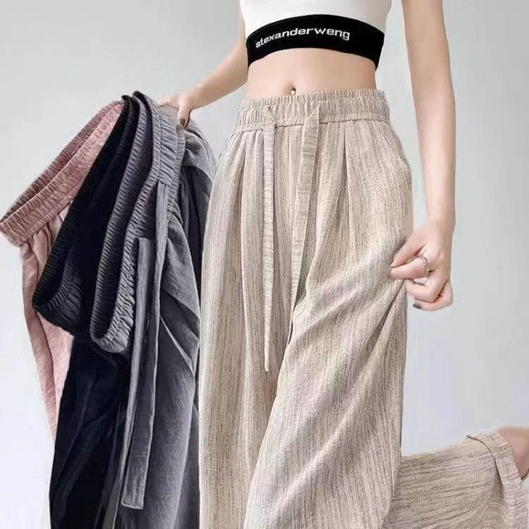 扎染冰丝黑色阔腿裤子女2025夏季薄款垂感肌理感直筒宽松休闲长裤