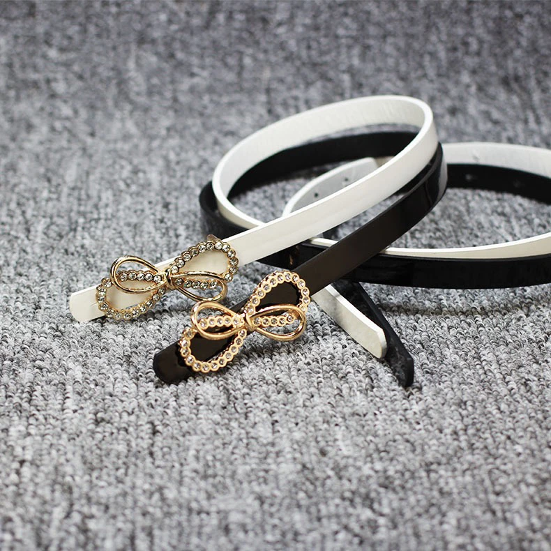 漆皮韩版腰带女蝴蝶结白色皮带复古女士网红甜美腰带配饰百搭时尚