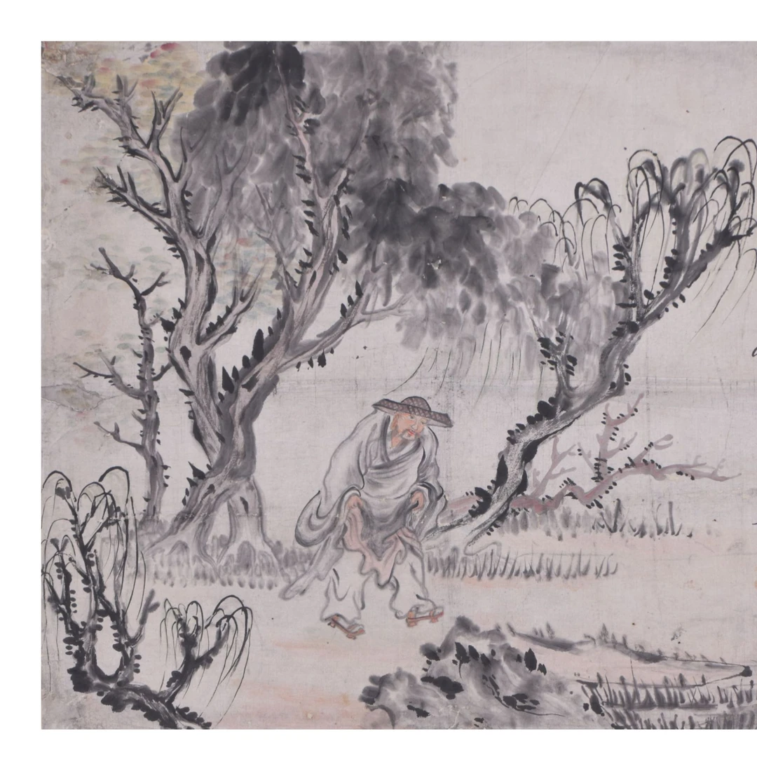 LOT.008 费老《山水人物》37*40cm 纸本设色立轴