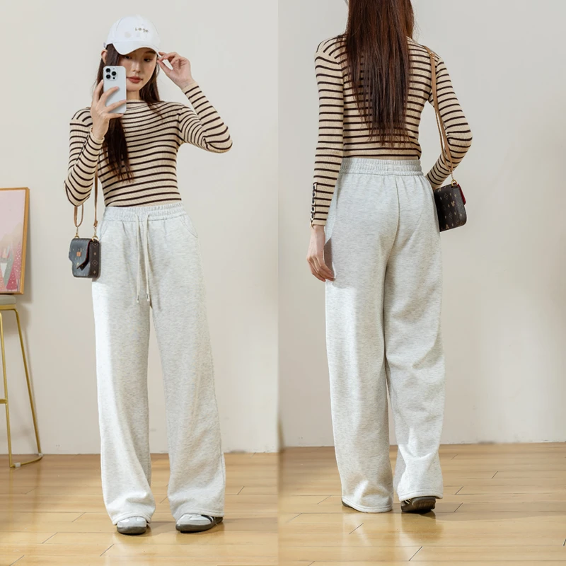 秋冬新款卫裤女高腰直筒阔腿裤小个子加绒显瘦休闲裤宽松百搭裤子