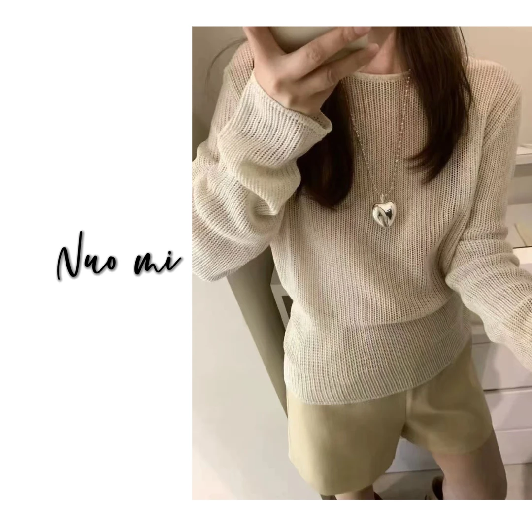 NUO MI、镂空破洞长袖针织女春季新款微透气质高级感上衣