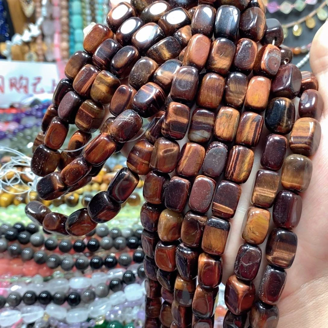 玛瑙/玉髓合金珠宝半成品红虎眼方块一条